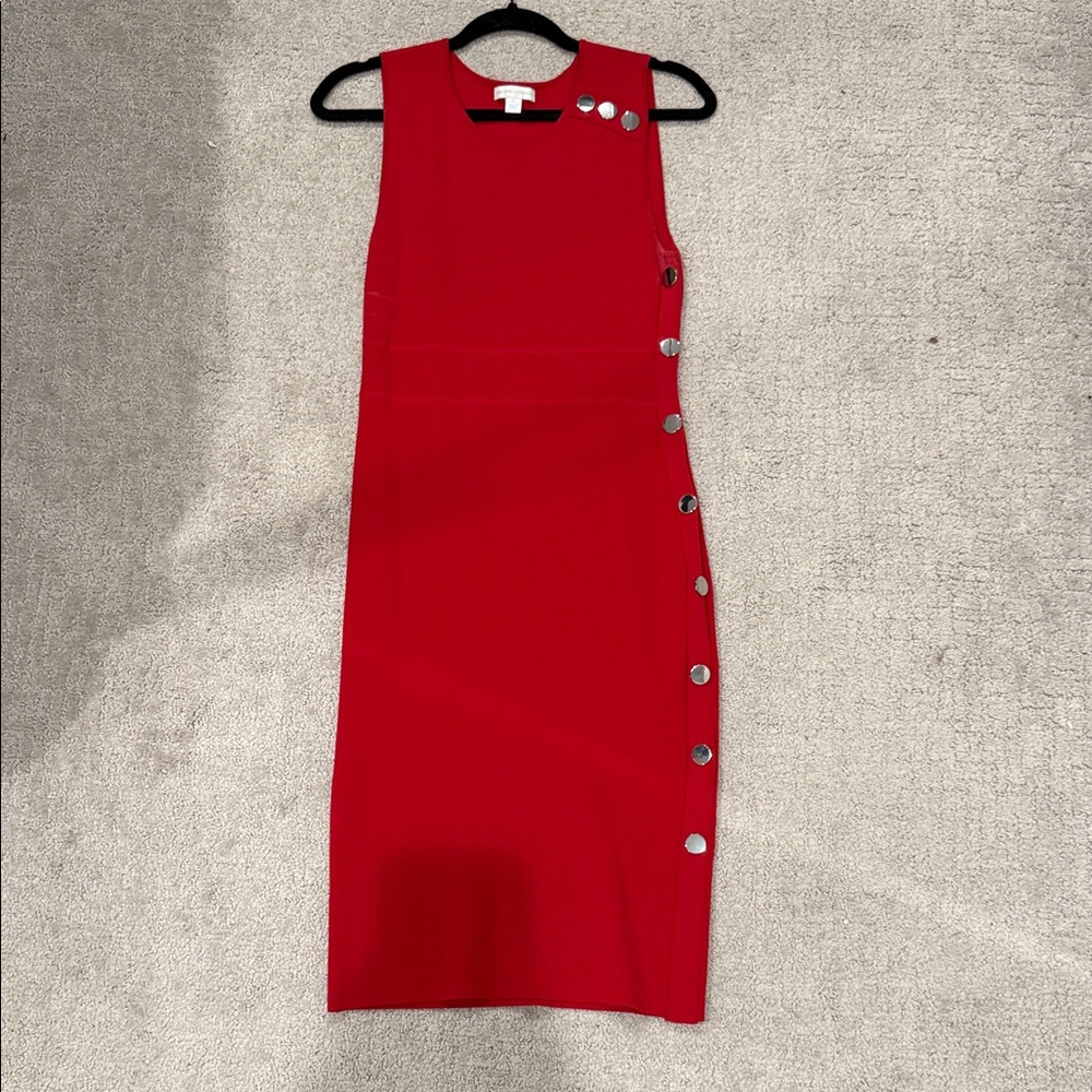 New York & Company Red Midi Dress with Button Accents